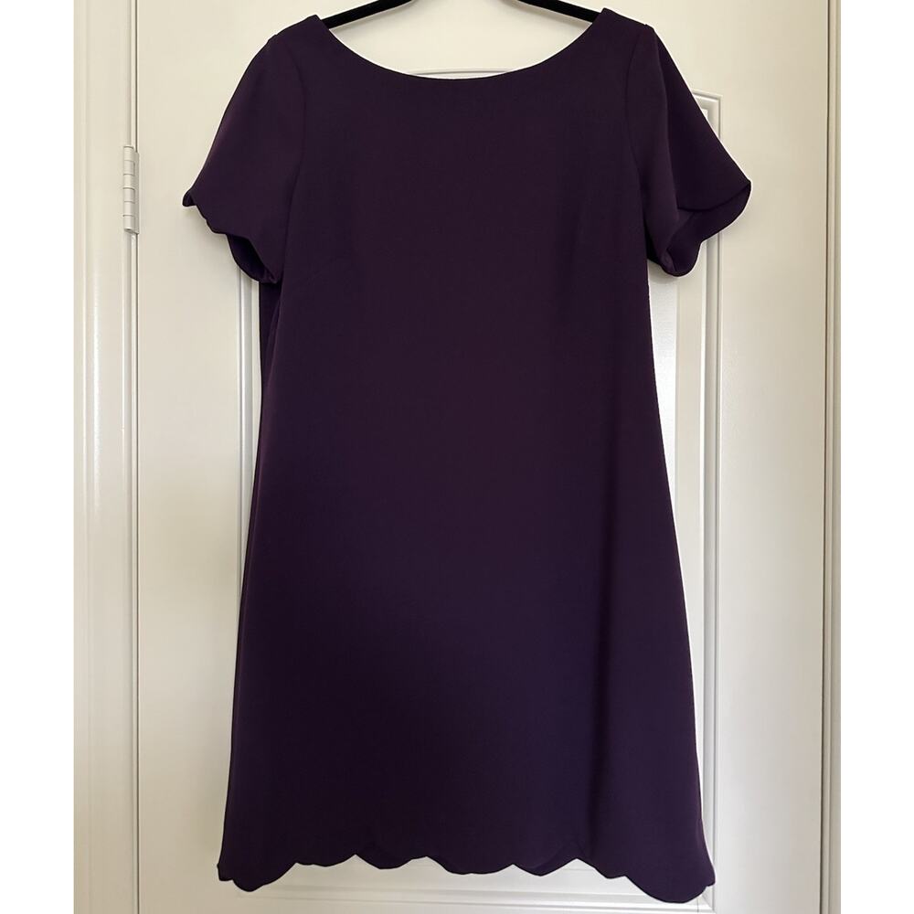 Anne Klein Scalloped Boatneck Short Sleeve Dress 12 Eggplant Purple